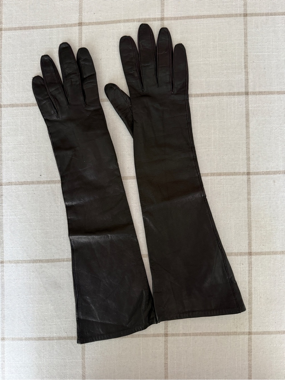 Vintage Gimbel Brothers Black Leather Opera Gloves France Silk Lined Size 6.5